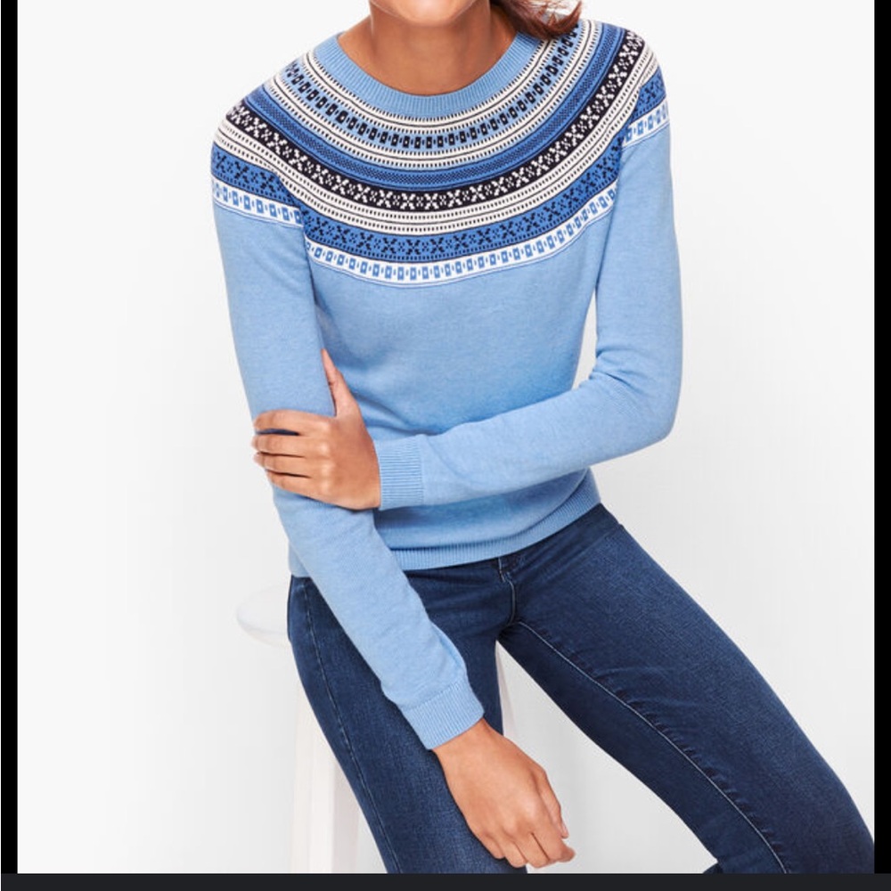 Talbots Cotton Blend Blue Fair Isle Sweater